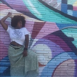 Green, floral, maxi skirt